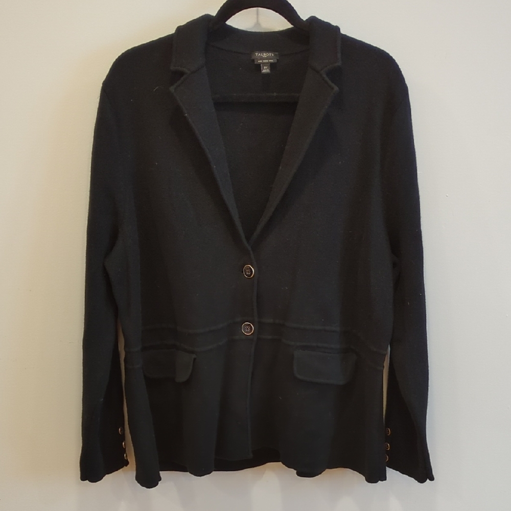 EUC Talbots Merino Wool Black Cardigan Blazer Size 3X Academia Preppy Minimalism